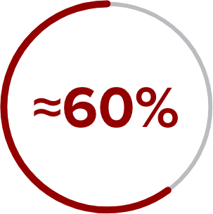 A circular icon visualizing the percentage of patients that will have intermediate-2 or high-risk disease at diagnosis